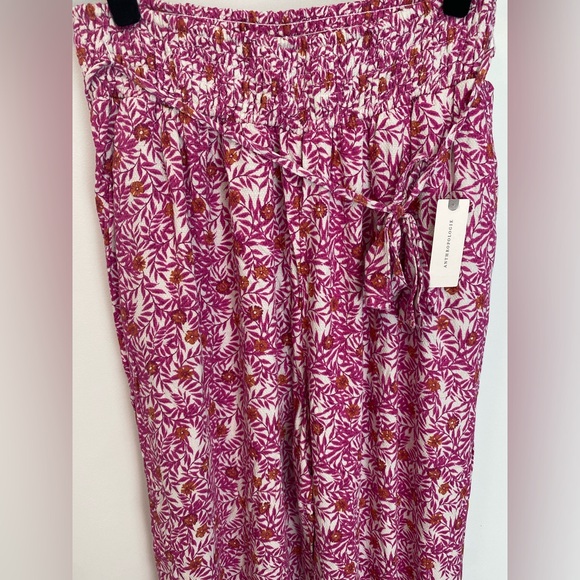 Anthropologie Pink Abstract Floral Smocked Joggers New - Picture 5 of 13